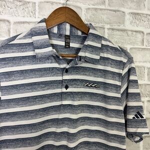 Adidas x Desert Mountain GC Scratched Gray Striped Golf Polo Mens Medium Stretch